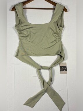 Pitaya Cotton Candy LA Women’s XS Moss Green Square-Neck Tie-Back Crop Top